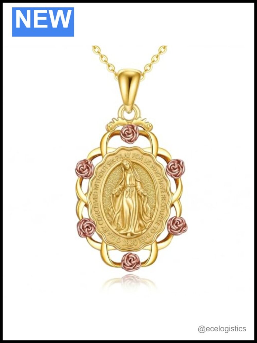 24k Gold Plated Virgin Mary Pendant Necklace